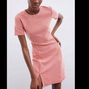 RED GINGHAM MINI DRESS WITH SLIT | ZARA